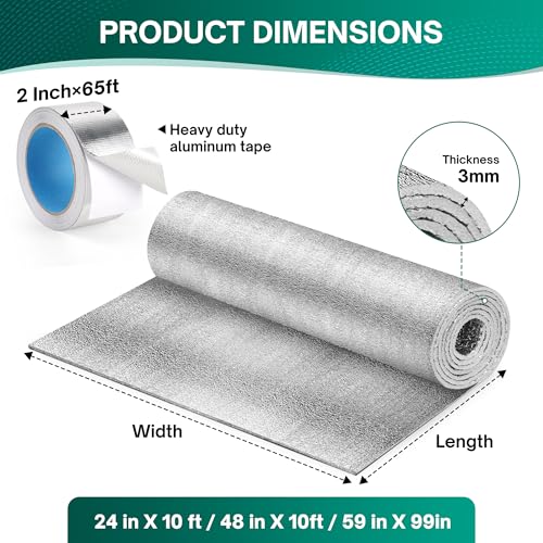 HADOR Window Insulation for Winter, Reflective Insulation Roll 48 in X 10 Feet, Double-Sided Aluminum Foam Core Radiant Ba...