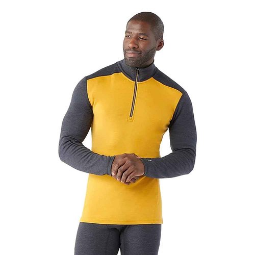 Smartwool Men's Classic Thermal Merino Wool Base Layer — Quarter Zip (Slim Fit), Charcoal-Honey Gold, XX-Large