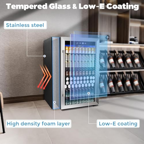 COWSAR 4.5 Cu.Ft Wine Fridge 37 Bottle, ETL Approved Freestanding Wine Cooler 145 Can Beverage Refrigerator with Stainless...