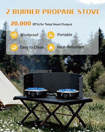 UNICCA Propane 2-Burner Camping Stove with Windscreen, Portable& Foldable Camping Stoves with Carry Bag, 20000 BTU Camp St...