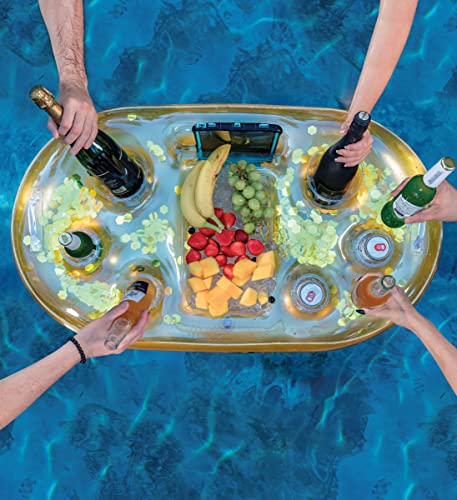 POZA Inflatable Gold Floating Cooler - Luxurious Drink Holder Filled with Sparkly Confetti, Premium Party Float with 8 Hol...