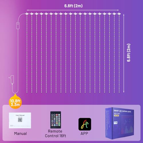 400 LED Smart Curtain Lights, Colorful Wall Backdrop Lights, Dynamic DIY Curtain Fairy Lights with APP & Remote Control fo...