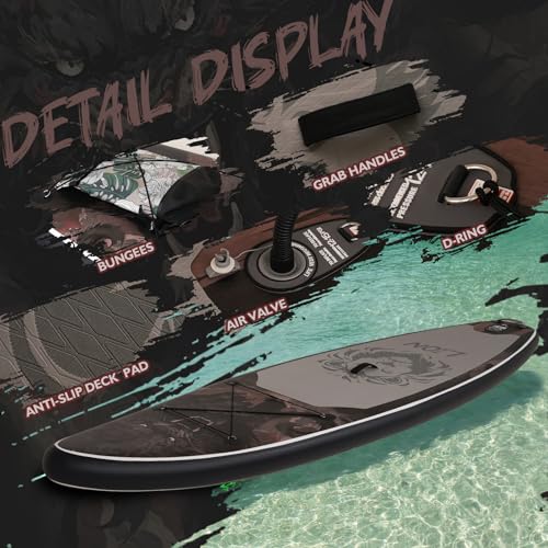 DAKUWAR Paddle Board 10'6''/10' Inflatable Stand Up Paddle Boards with SUP Accessories Ultra-Light Paddleboard Non-Slip Co...