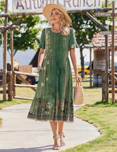Zeagoo Womens Summer Dresses 2026 Casual Midi Dress Flowy Sundress Ruffle Short Sleeve Tiered Dresses A Line Boho Dress