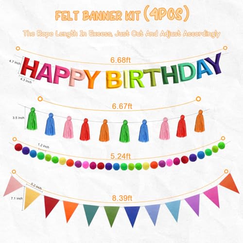 4PCS Pre-Strung Happy Birthday Banner - Felt Happy Birthday Garland, Ball Garland, Felt Pennant Flag, Colorful Thread Tass...