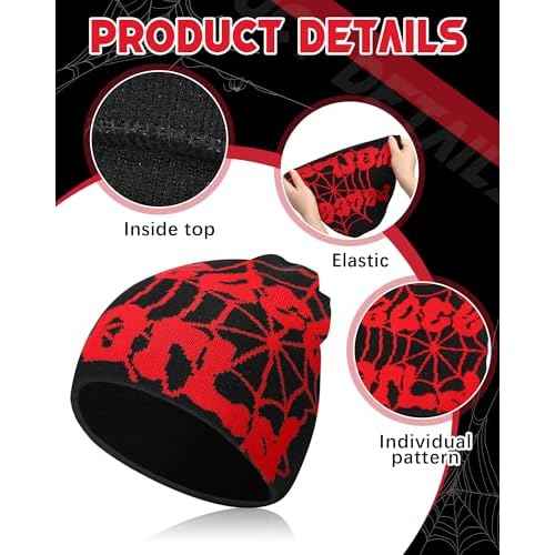 Toulite 12 Pieces Y2K Spider Web Beanie Gothic Graphic Beanies Outdoor Winter Warm Knitted Hat for Men Women