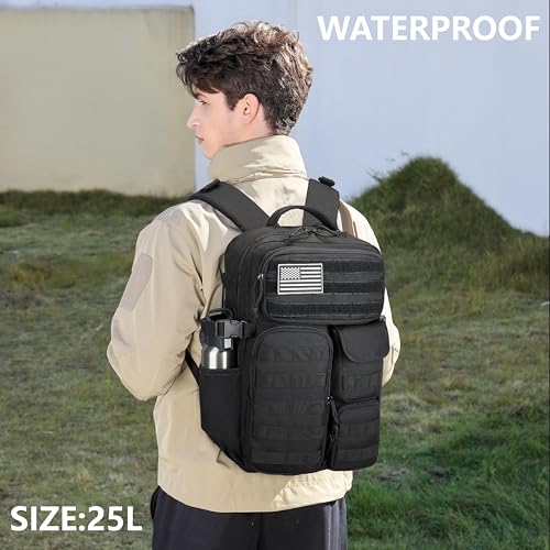 Wotony Tactical Backpack - Military waterproof backpack with multiple pockets and tactical gear for the outdoors (Black, 25L)