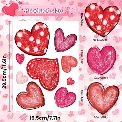 DIYDEC 6 Sheets Valentines Window Cling Double-Sided Pink Red Love Heart Window Stickers Happy Valentines Window Decals fo...