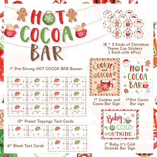 Hot Chocolate Bar Kit,Green Red Christmas Hot Cocoa Bar Supplies, Gingerbread Man Hot Cocoa Bar Banner Sign Toppings Label...