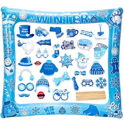 MOUNTCLIM 31 PCS Snowflake Photo Booth Props Winter Snowman Photo Props Winter Wonderland Party Decorations for Xmas Holid...
