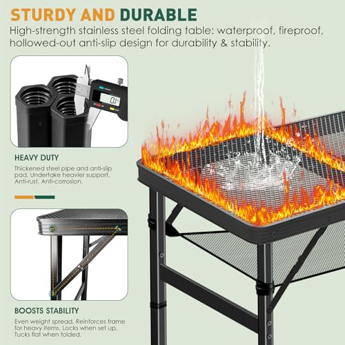 DeeprBetter Folding Camping Table, 3ft Camping Table Aluminum Folding Table with 3 Adjustable Height Max 27.5 Inch Picnic ...