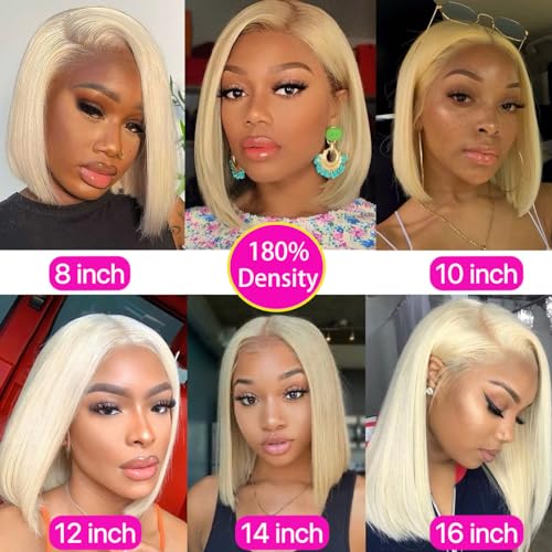 613 Blonde Bob Wig Human Hair 14 inch Lace Front Wigs Human Hair 180 Density 13x4 HD Transparent Straight Lace Frontal Wig Pre Plucked Glueless 613 Bob Wigs for Women