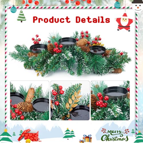 Brightown 20.5“ Iron Christmas Candle Holder, Pine Needles, Red Berries, Gold Balls and Golden Branches Tabletop Decoratio...