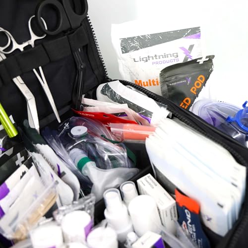 Lightning X Products Lightning X Pre-Stocked EMS/EMT Trauma Kit w/ Large First Responder Bag & 256 Aid Medical Supplies - ...
