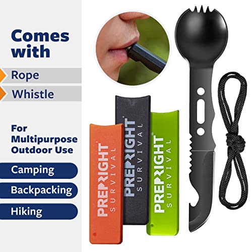 Prep-Right - Multipurpose Spork, Utility Knife, Spoon, Fork, Bottle Opener, and Whistle for Camping Gear and Survival Kit...