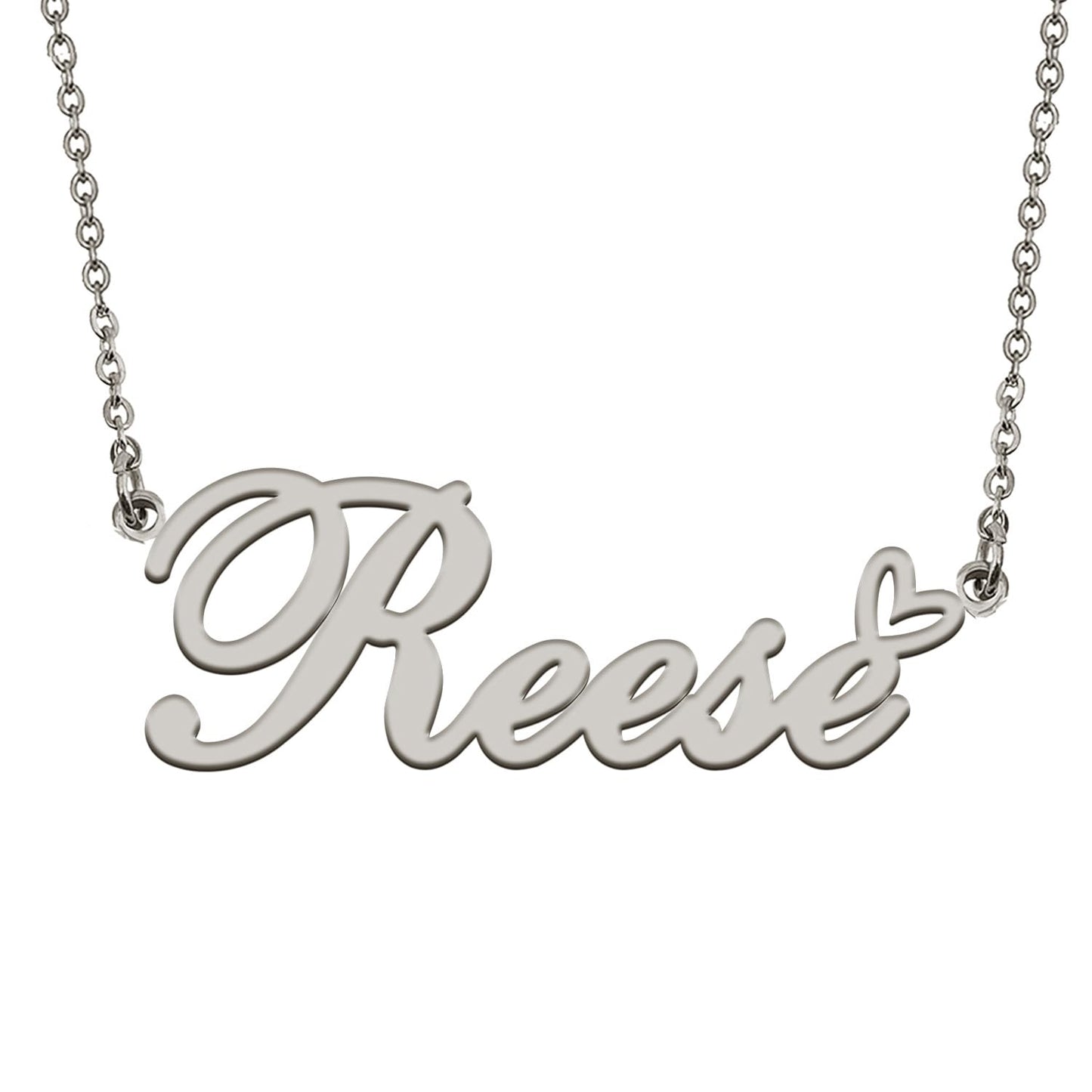HUAN XUN Reese Name Necklace with Heart Silver Stainless Steel Initial Pendant Gifts Custom Name Necklaces for Women