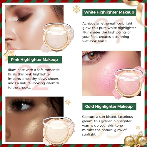 YOUNG VISION Pressed Powder Highlighter, Baked Natural Glow Contour Powder & Face Highlighter, Cruelty-Free, Shimmer Highl...