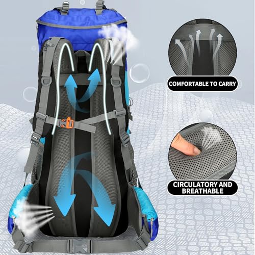 W WINTMING 75L Hiking Backpack with Rain Cover Waterproof Camping Backpack Shoes Warehouse for Men Women, Frameless