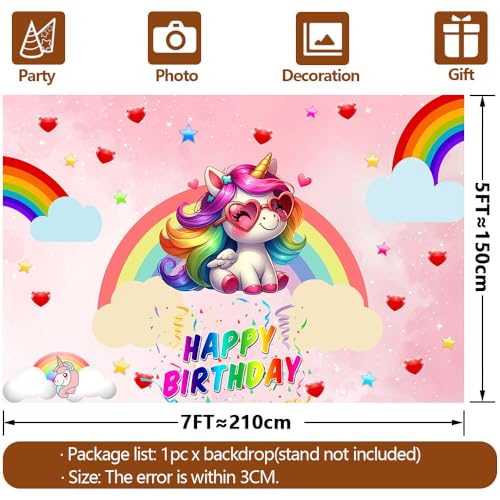 Unicorn Birthday Backdrop Decorations for Girls Party 7x5ft Pastel Rainbow Glitter Stars Dotsphotography Background Happy ...
