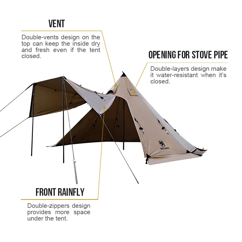 OneTigris Northgaze Canvas Hot Tent with Stove Jack, Windproof, Fire Retardant, Durable 4 Season Camping Pyramid Teepee Te...
