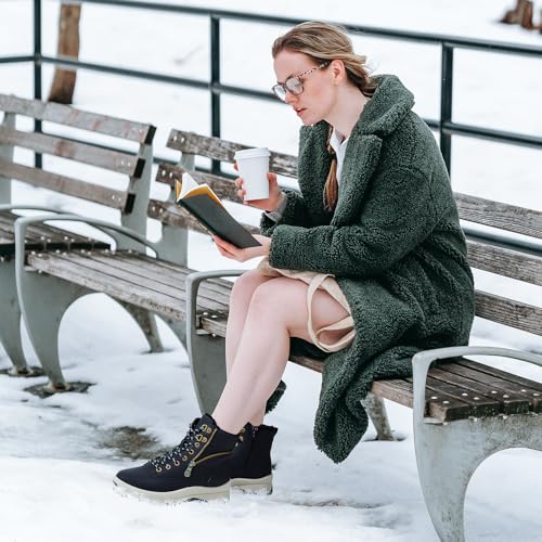 Adokoo Boots for Women Waterproof Fall Winter Ankle Boots Snow Platform Black Boots with Side Zipper Lace Up Non Slip for ...