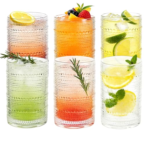 Elitrivox Hobnail Drinking Glasses Set of 6, 16 Oz Vintage Style Tumblers Smooth Interior Thick Durable Glasses Cups Dishw...