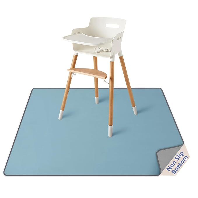 Blissful Diary Baby Splat Mat for Under High Chair, 50.4 x 50.4 Inch Wipeable Splash Mat, Waterproof and Washable, Anti-Sl...
