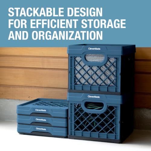 CleverMade Collapsible Milk Crate, Obsidian, 1PK - 25L (6 Gal) Stackable Storage Bins, Holds 50lbs Per Bin - Clevercrates ...