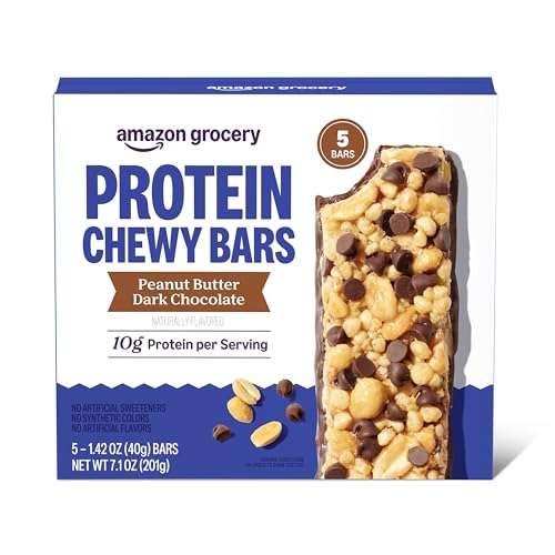 Amazon Grocery, Protein Chewy Bars, Peanut Butter Dark Chocolate Flavor, 7.1 Oz, 5 Ct (Previously Happy Belly, Packaging M...