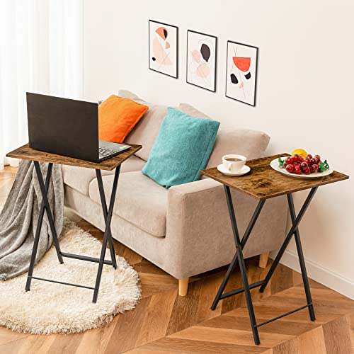 HOOBRO Folding TV Tray Tables, Set of 2 Side Table for Small Space, Industrial Snack Tables for Eating at Couch, Stable Me...