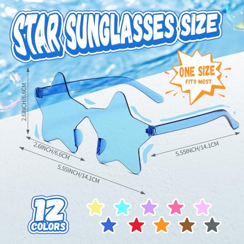 WNSIRVY 12/26/36 Pairs Rimless Star Shaped Sunglasses Transparent Glasses Bulk Fun Sunglasses for Party Favors