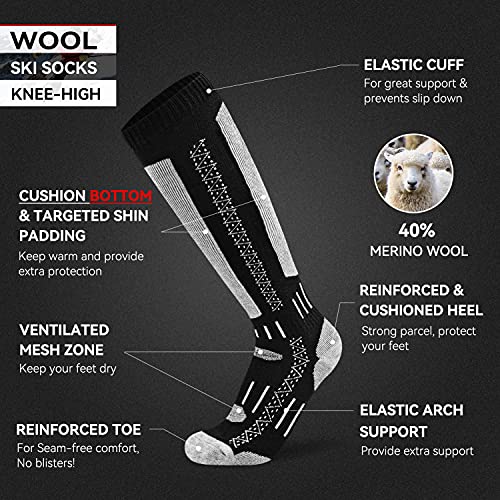Busy Socks Merino Wool Ski Socks for Men Women, Winter Warm Socks for Skiing, Snowboarding, Outdoor Sports Cold Weather