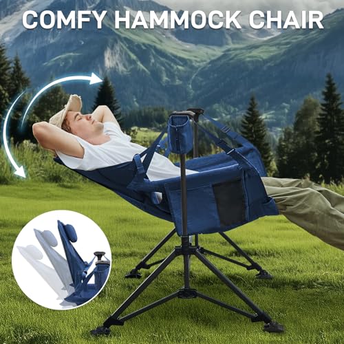 EVER ADVANCED Padded Hammock Camping Chair, Oversized Heavy Duty Swing Chair with Detachable Cup Holder, Portable Folding ...