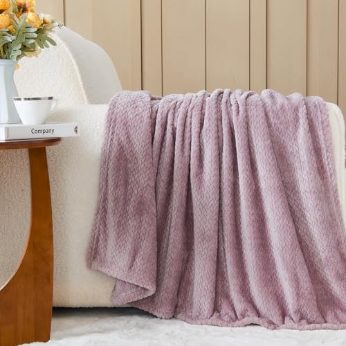 NEWCOSPLAY Super Soft Throw Blanket Light Purple Premium Silky Flannel Fleece Leaves Pattern Lightweight Bed Blanket All S...