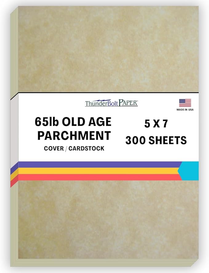 300 Old Age Parchment 65lb Cover Paper Sheets 5X7 Inches Cardstock Weight Colored Sheets 5" X 7" (5X7 Inches) Photo|Card|Frame Size - Printable Parchment Semblance by The Pulp Process