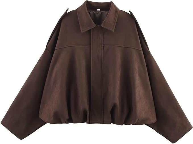 Csvinkiko Women's Faux Suede Bomber Jacket Oversized Pilot Coats Fall Lapel Zip Up Motorcycle Streetwear Outerwear