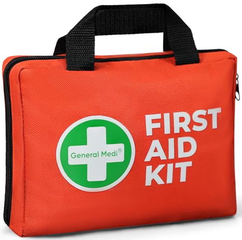 General Medi First Aid Kit, 250 Piece Small First Aid Kit - Includes Emergency Foil Blanket, Instant Cold Pack,Scissors fo...