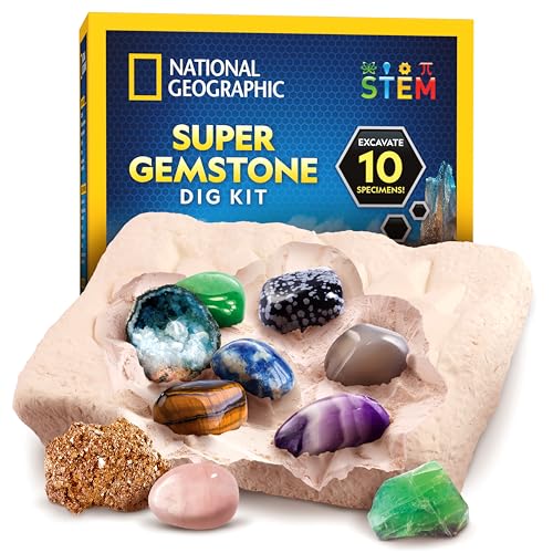 National Geographic Gemstone Dig Kit – Dig Up 10 Real Gemstones and Crystals, Science Kit for Kids, Gem Digging Kit, Gift ...
