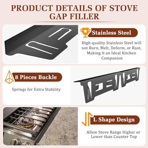 2 Pack Expandable Stainless Steel Stove Gap Covers (13.8"-27.6"), Retractable Fill the Gap Between Stove & Counter Top wit...
