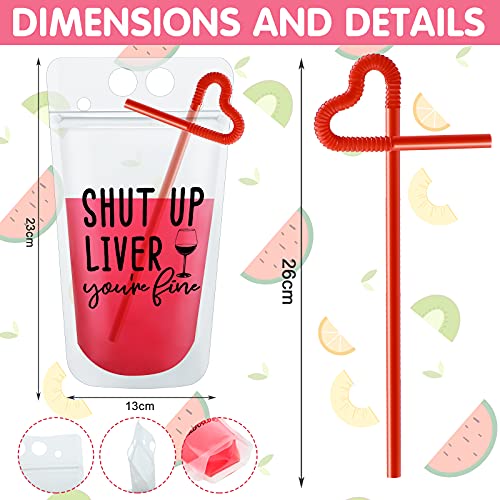 Patelai 24 Sets Drink Pouches with Straws Drink Pouches for Adults Alcohol Reusable Smoothie Juice Bags Reclosable Alcohol...