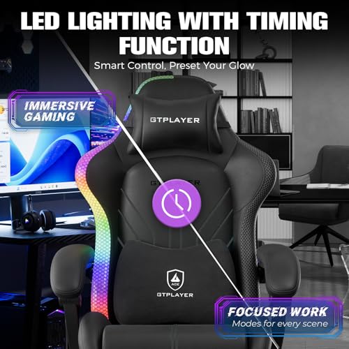 GTPLAYER Gaming Chair, Computer Chair with RGB LED Lights, High Back Ergonomic Chair for Adults with Footrest, Reclining O...