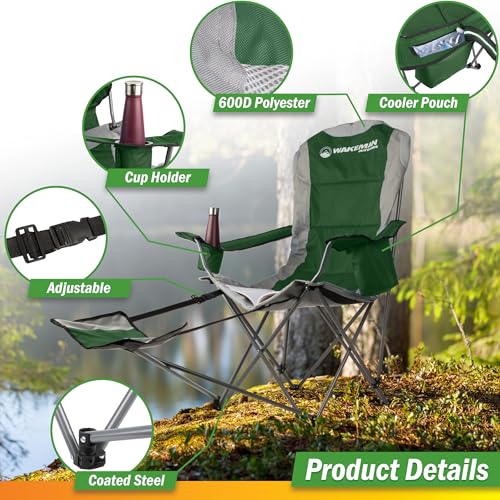 Camping Chair with Foot Rest - 300lb Capacity Beach Chair with Footrest, Cupholder, and Cooler Pouch - Portable Chair by W...