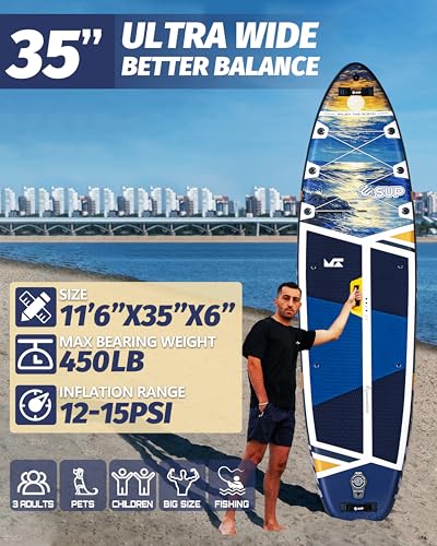ESUP 11'6"x35" Extra Wide Inflatable Paddle Board, Big Size Stand up Paddleboards for 450lb/3 People/Family/Beginner/Yoga,...