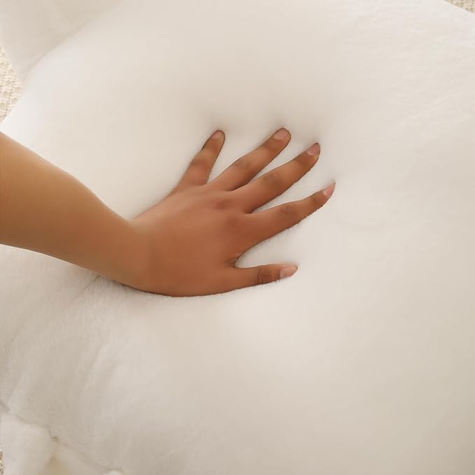 PAJEO Reading Pillow for Sitting in Bed, Large Backrest Reading Pillow with Arm Rest,Back-Rest Support Cushion for Sit Up on Couch, Sofa, and Floor, Dorm Essentials (White Faux Fur, Large(19"))