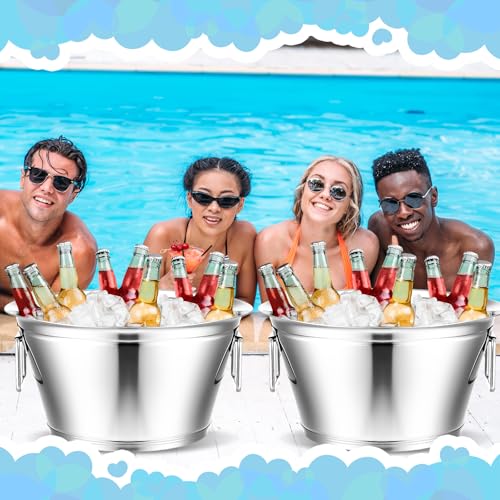 Maxdot Stainless Steel Beverage Tub 5 Gallon Champagne Buckets Insulated Ice Bucket for Parties with Double Hinged Handles...