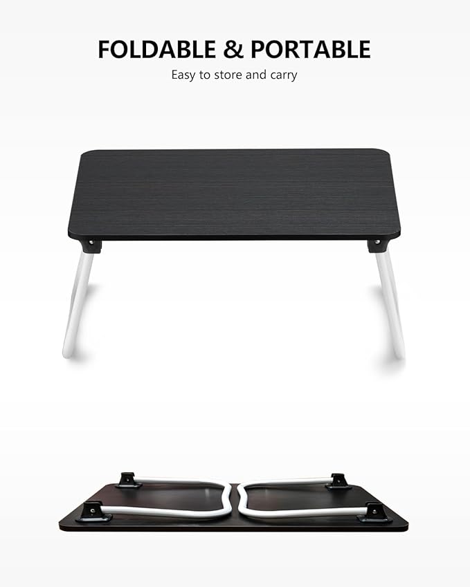 ZEAPTAC Laptop Bed Desk, Foldable Lap Desk, Portable Laptop Stand, Lightweight & Mini Table for Breakfast/Picnic/Drawing/Couch/Floor - Black