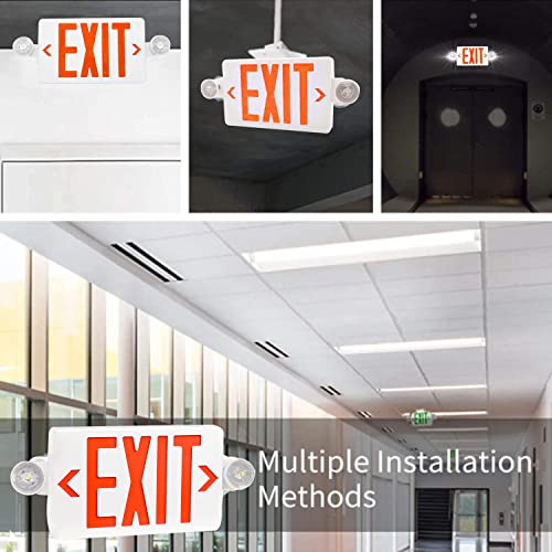 OSTEK Red LED Exit Sign with Emergency Lights，Two LED Adjustable Head Emergency Exit Lights with Battery Backup, Dual LED ...