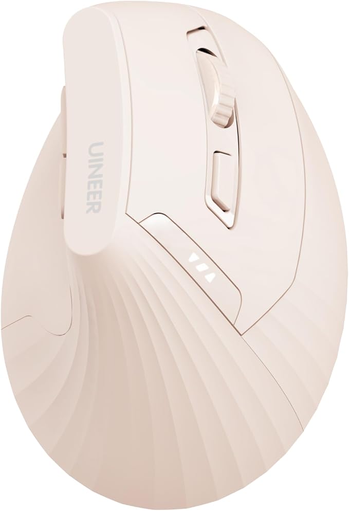 Uineer Ergonomic Wireless Mouse Pink,Bluetooth Vertical Mouse with BT5.0/4.0/2.4G, Rechargeable with Battery Indicator,Erg...