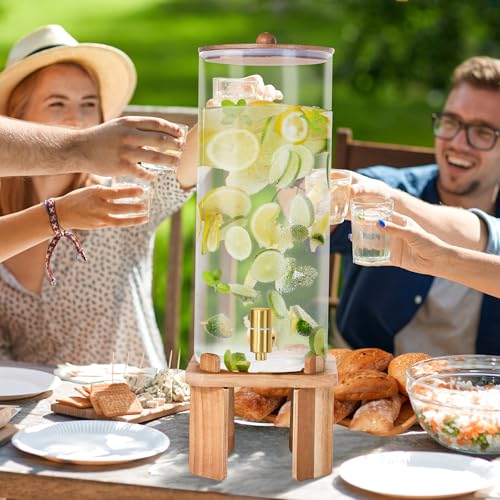 2 Gallon Large Drink Dispenser for Parties,Glass Beverage Dispenser with Stand,Glass Water Dispenser with Airtight Valve,L...