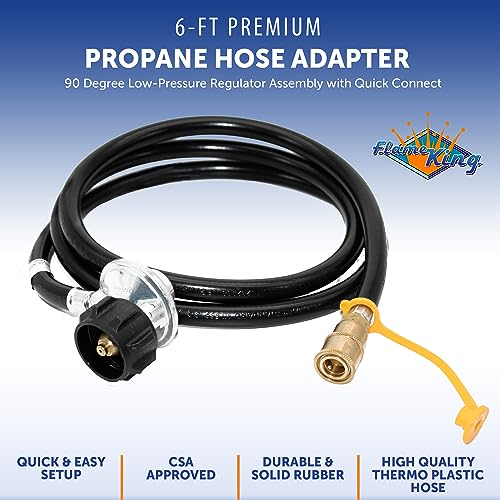 Flame King 90 Degree Low-Pressure Propane Gas Regulator Hose with Quick Connect for RVs, Grills, Heaters, Burners, 6 Feet...